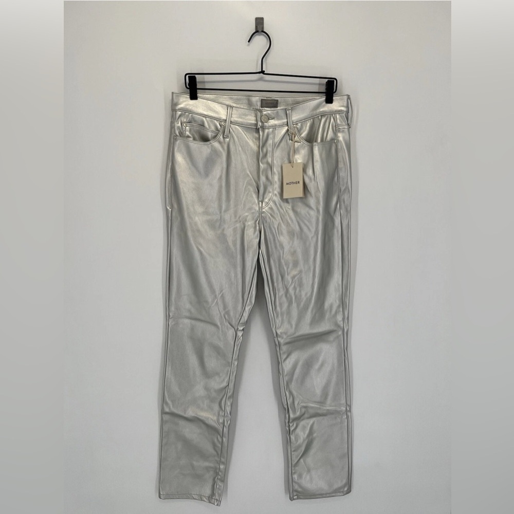 Mother The Dazzler Skimp Metallic Faux Leather Straight Leg Pants Rain Or Shine